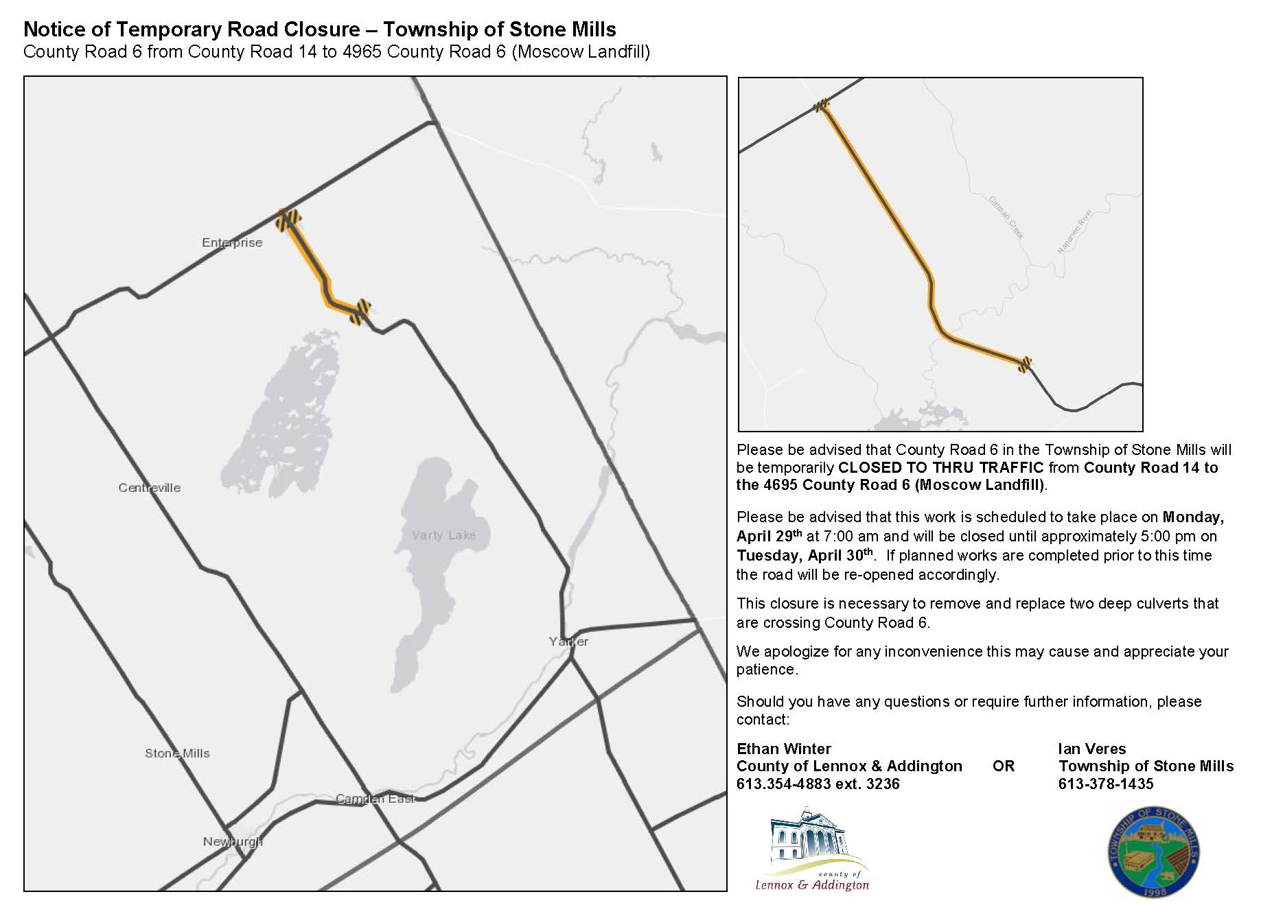 Temporary Road Closure Map - Township of Stone Mills